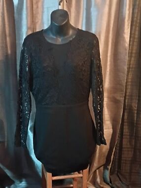 Black Long-Sleeve Lace Bodice Dress for Women